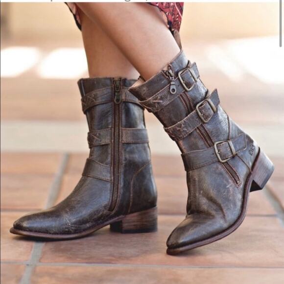 Bed Stu Blanchette Buckled Distressed Moto Boots - Picture 1 of 12